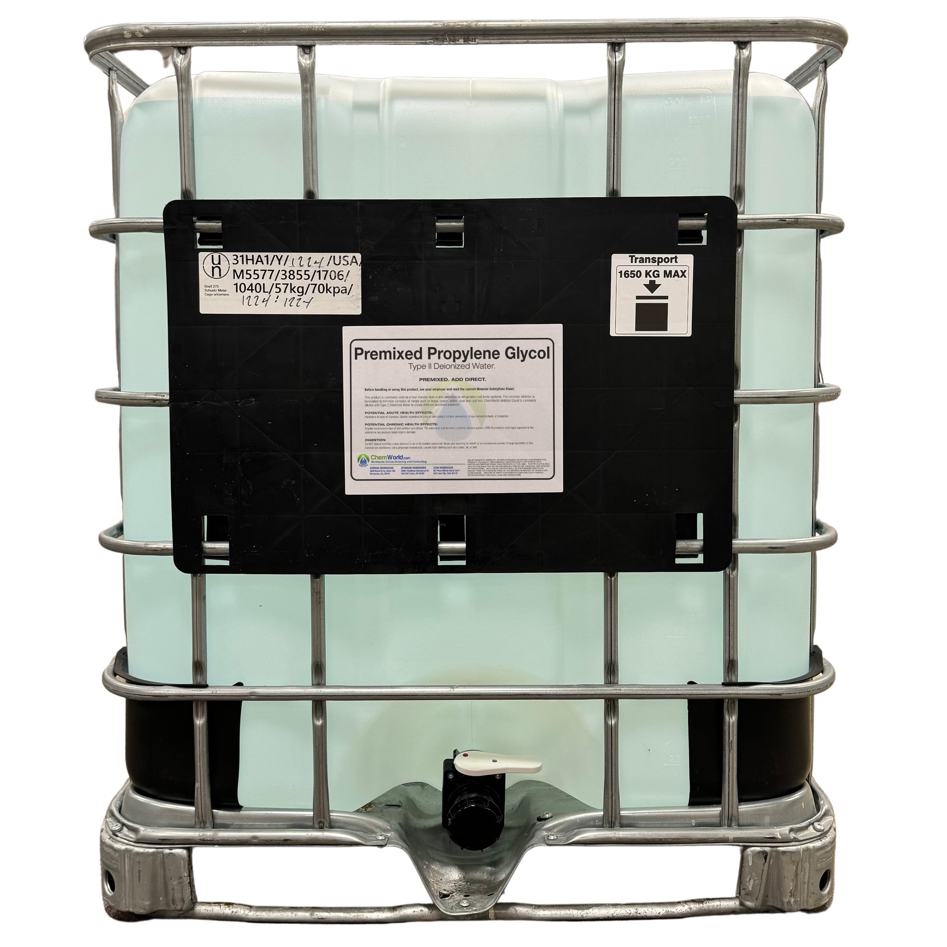 Chemworld Propylene Glycol - Color Blue - 32% Dilution with Deionized Water - 275 Gallon Tote