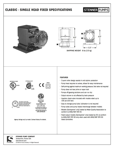 Single Fixed Head Specifications