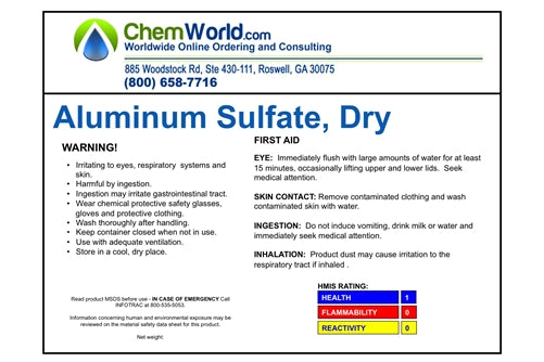 Aluminum Sulfate (Low Iron) Powder - 50 pounds