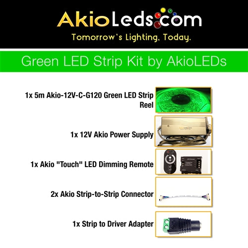 Complete AkioLED Green LED Strip Kit - 5 meters