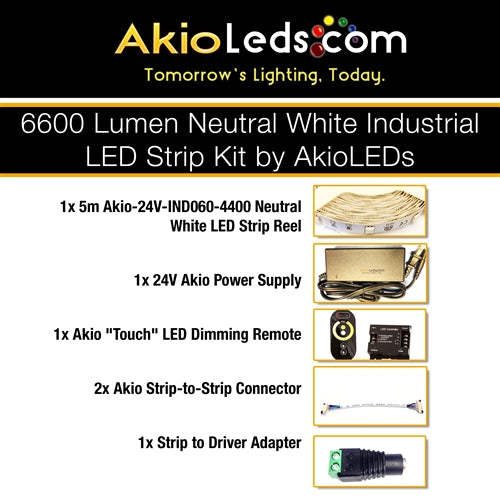 Complete AkioLED "Neutral White" LED Strip Kit - 5 meters