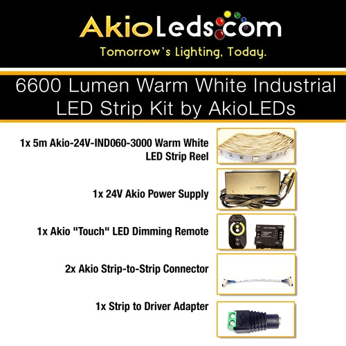 Complete AkioLED "Warm White" LED Strip Kit - 5 meters