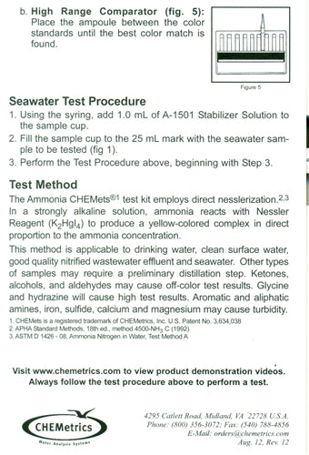 Ammonia Test Kit - 0 to 1 and 1 to 10 ppm N.