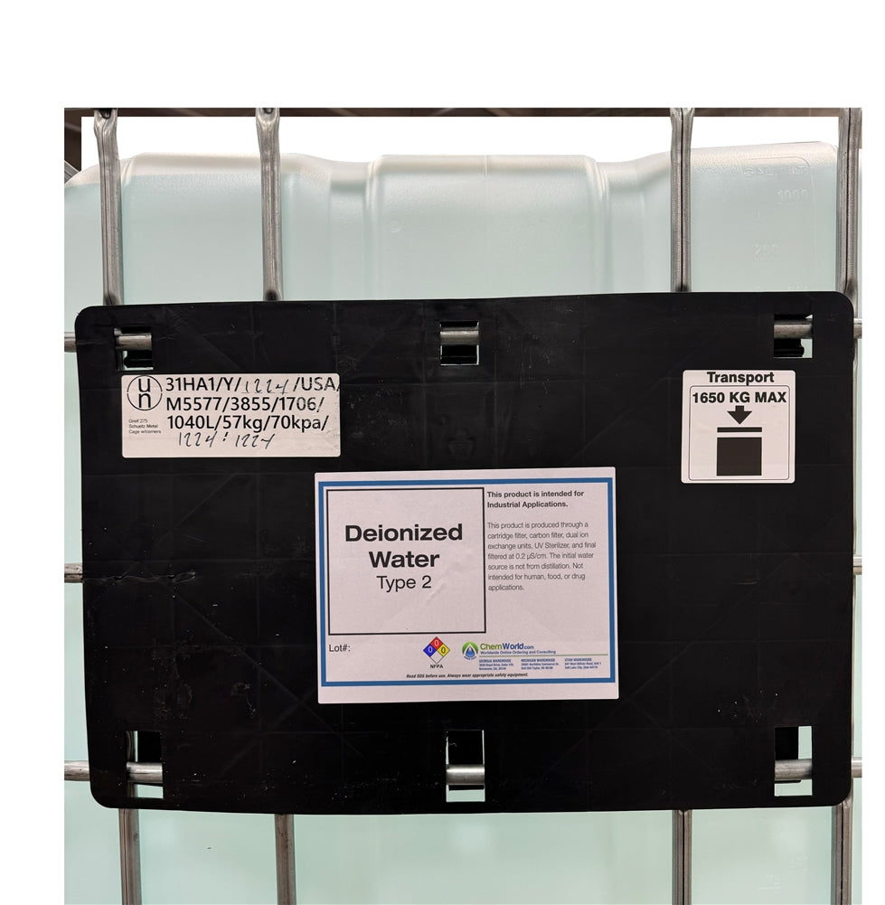 DeIonized Water (Type II) - 275 Gallon Tote