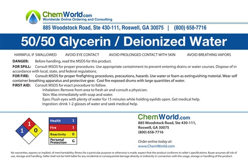 50/50 Glycerin/Water Solution - 1 Gallon