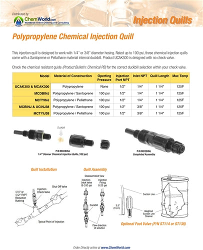 3/4" PVC Injection Quill - lengths to 24" (with check valve)