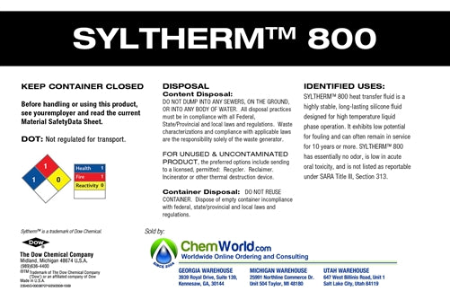 SYLTHERM 800 Silicone Heat Transfer Fluid - 5 Gallons