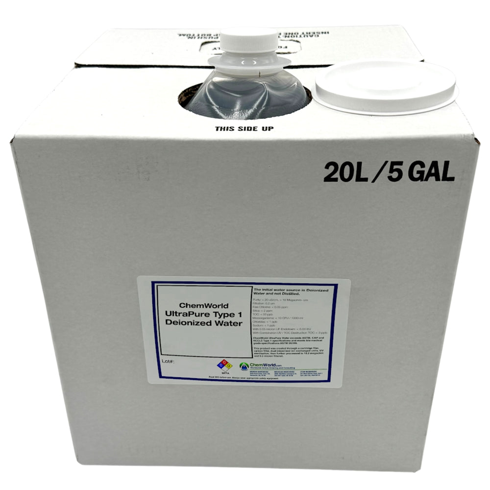 Type I Deionized Water - 20 liter cubitainer