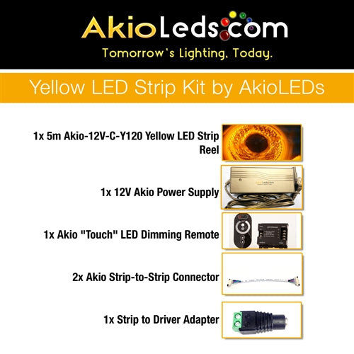 Complete AkioLED Yellow LED Strip Kit - 5 meters