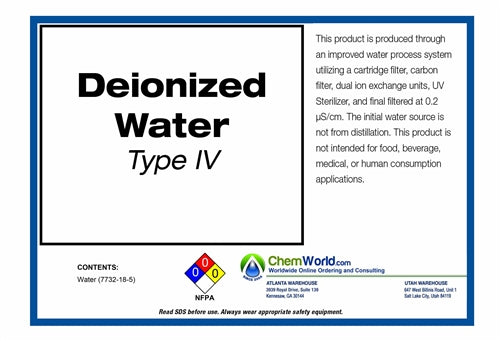 DeIonized Water Type IV - 275 Gallons
