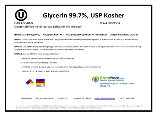 Glycerin USP (Made in the USA) - 4x1 Gallons