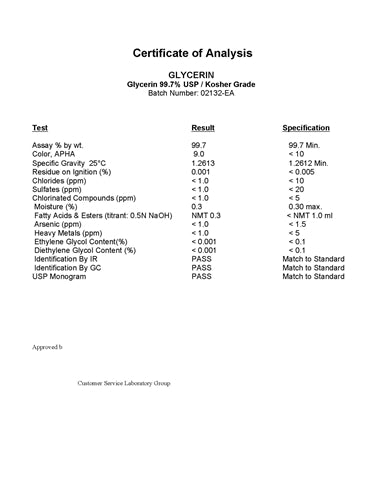 Glycerin USP Kosher (Made in the USA) - 4.6 Gallons (50 pounds)