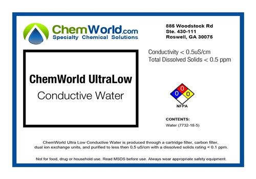 Ultra Low Conductive Water < 0.5 uS/cm - 5 Gallons