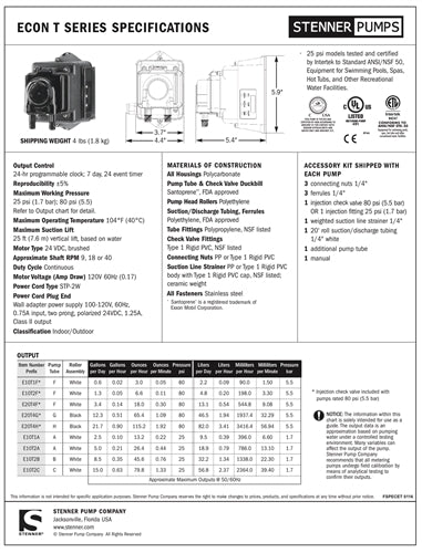 Stenner Econ T Series Spec Sheet