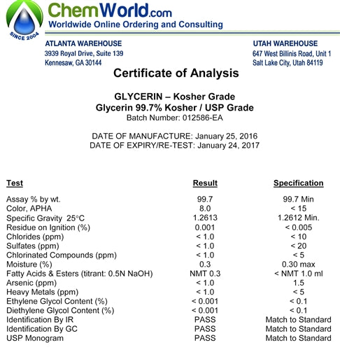 Glycerin - Kosher 01256-EA