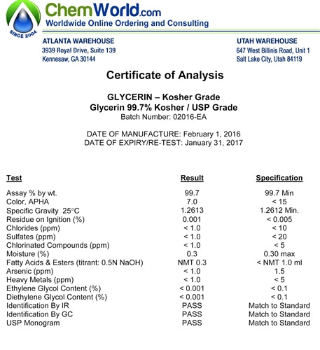 Glycerin - Kosher 02016-EA