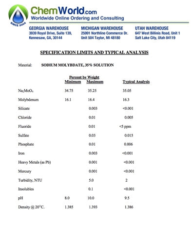 Sodium Molybdate 35% Solution COA
