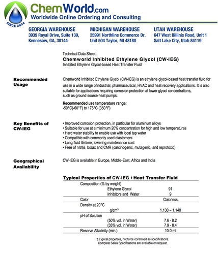 Chemworld Inhibited Ethylene Glycol Technical Data Sheet